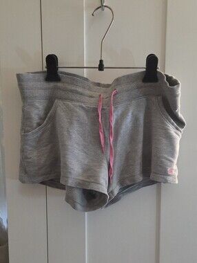 Gray Women's Lounge Shorts with Pink Drawstring